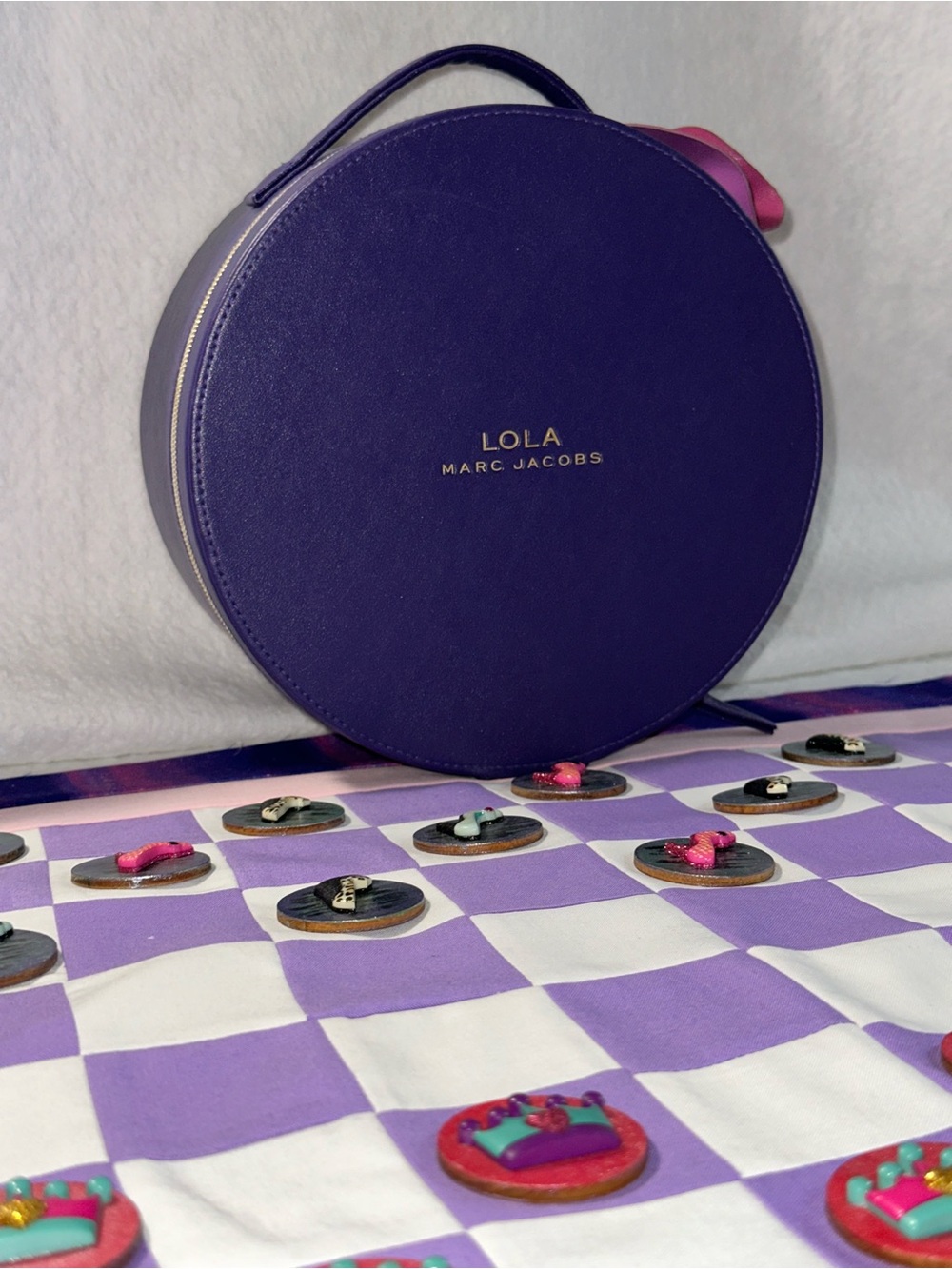Handmade Lavender & Purple Quilted Checkerboard set with a Special Container. - Picture 3 of 9